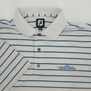 FootJoy Mens Striped Golf Polo Shirt Golden Bear Hilton Head White Blue Large